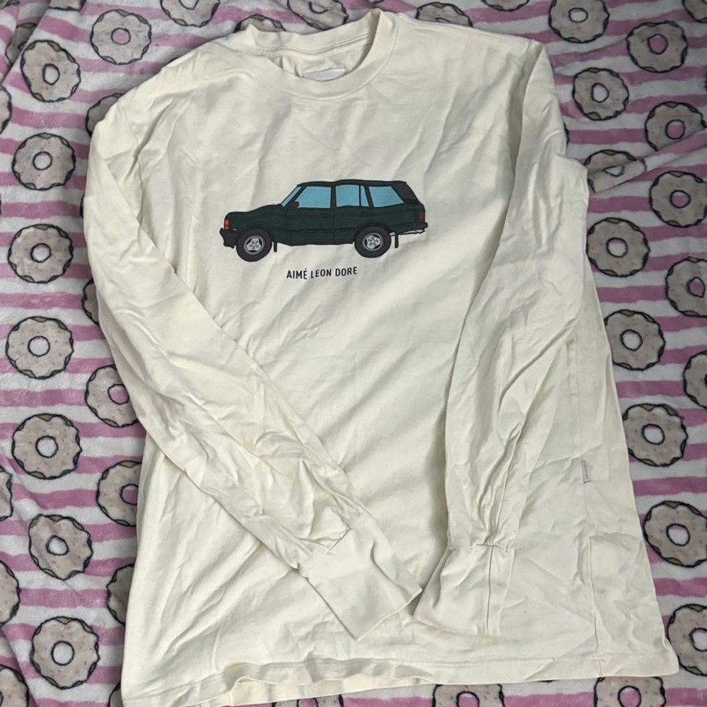 Aime Leon Dore Cream Long Sleeve Tee with Car Graphic